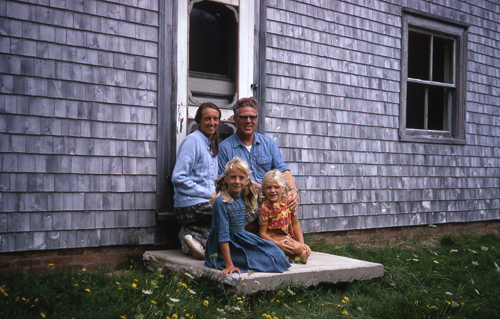Claire, Mac, Alice and Molly in front of Nova Scotia house. (September 1971)