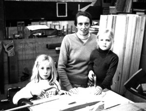 Alice, Claire and Molly in the woodshop of Westminster West School, 1970.